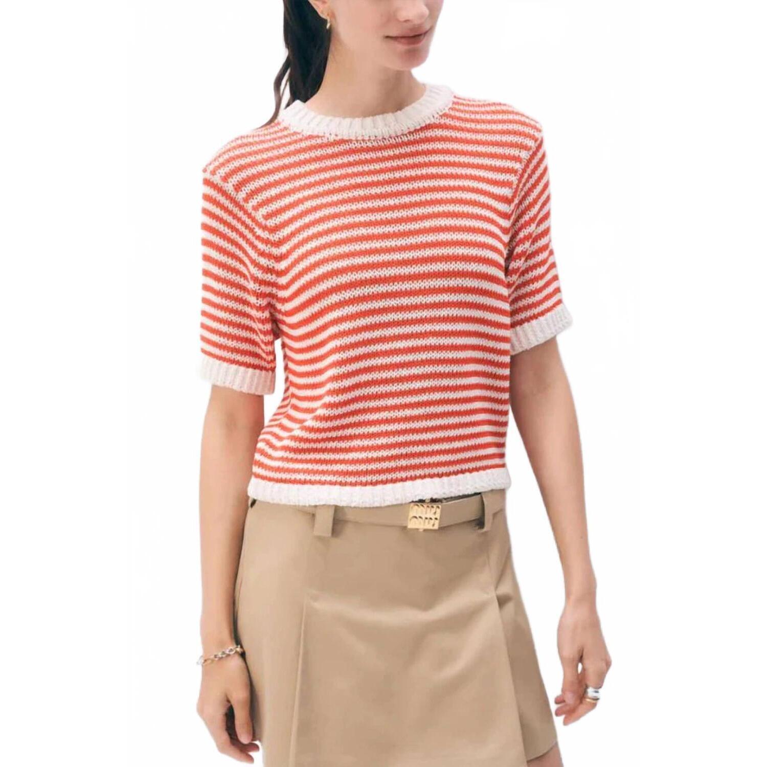 New White + Warren Luxe Organic Cotton T Shirt In Ecru/Sunset Orange